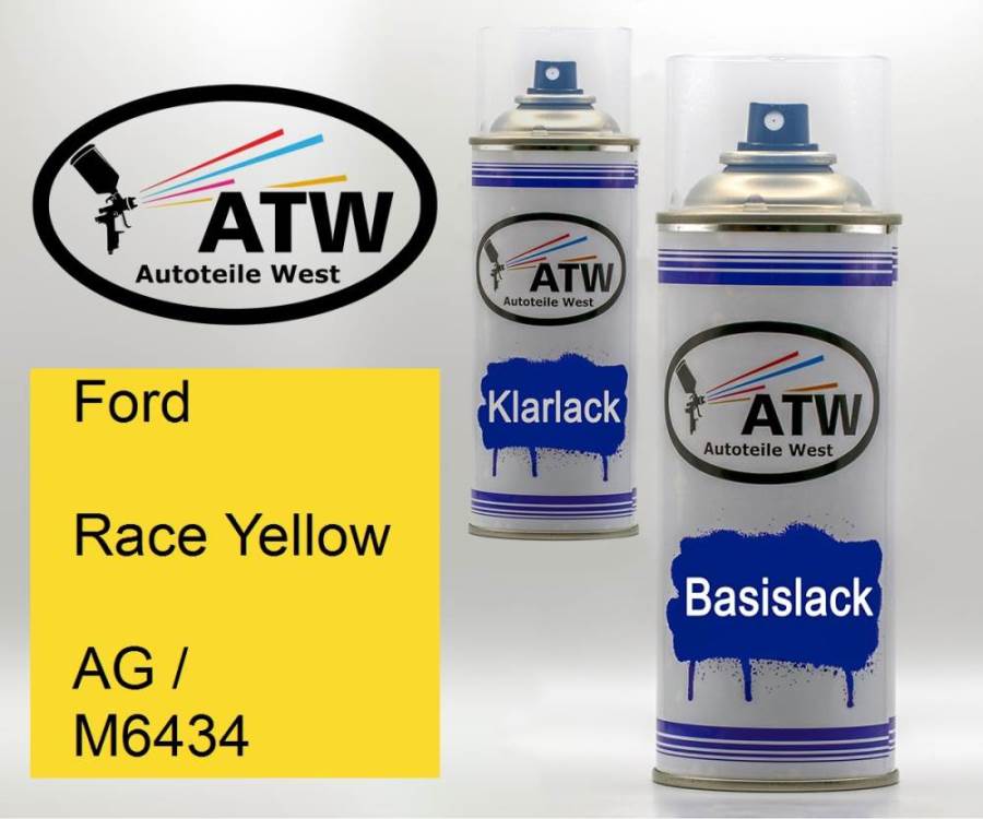Ford, Race Yellow, AG / M6434: 400ml Sprühdose + 400ml Klarlack - Set, von ATW Autoteile West.